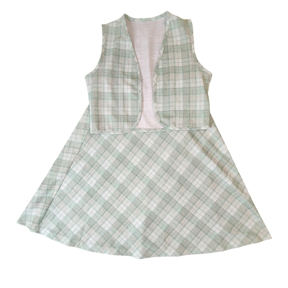 Vintage Nikki Womens Vest Skirt Suit Size 13/14 Green Plaid 2 Piece Retro #2043
